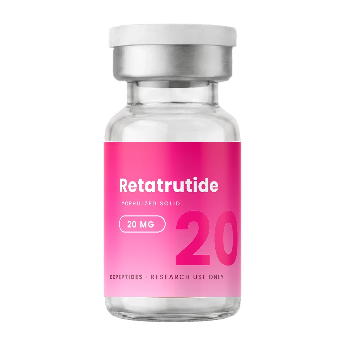 Retatrutide 20mg · Flacon Retatrutide — lyophilisé, étiquette OXpeptides