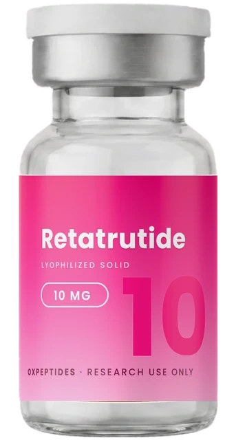 Retatrutide 10 mg — flacon lyophilisé scellé, étiquette Retatrutide