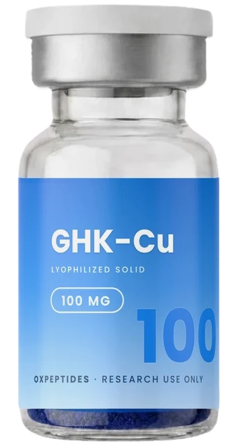 GHK-Cu 100 mg — flacon lyophilisé scellé, étiquette GHK-Cu