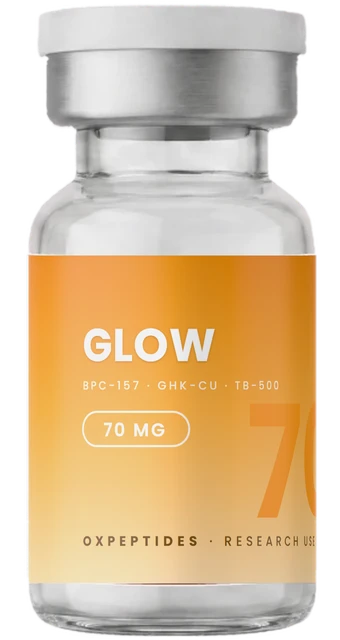 GLOW 70 mg — flacon lyophilisé scellé, étiquette GLOW