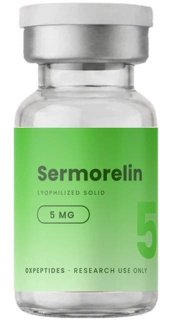 Sermorelin 5 mg — flacon lyophilisé scellé, étiquette Sermorelin